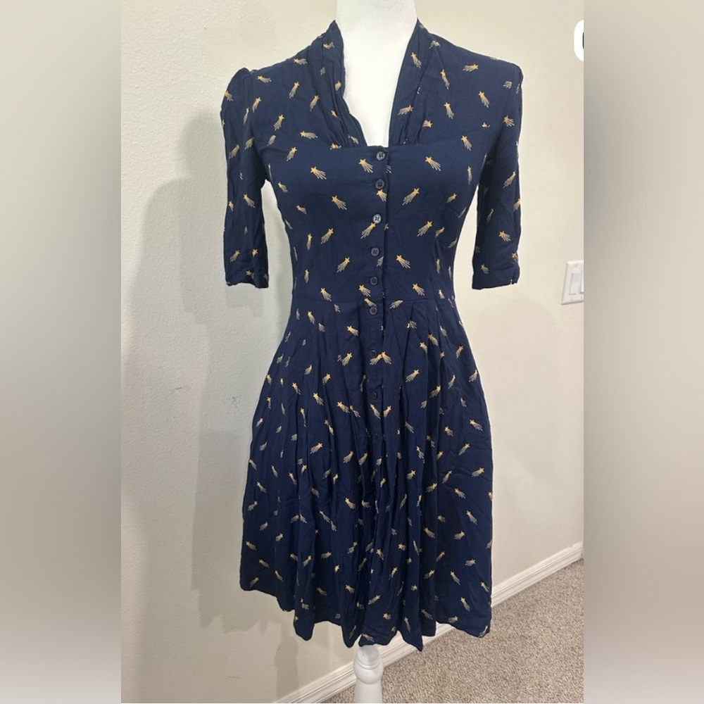 Vintage reproduction UK brand dress emily and fin XS shirt dress shooting stars